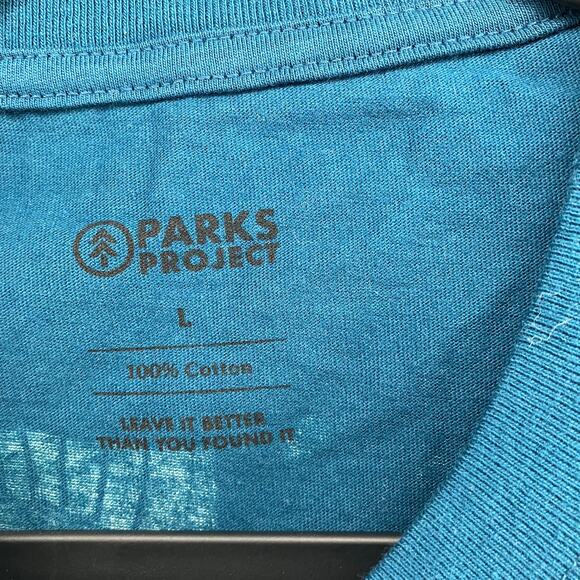 NWT PARKS PROJECT Forest Forager Tee Teal Large Short Sleeve Shirt - Picture 4 of 5